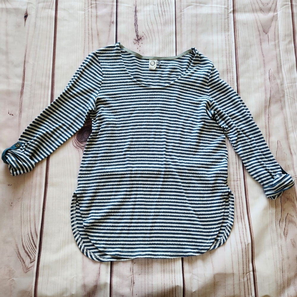 Anthropologie x Akemi + Kin "Sylvie Pointelle Top" Stripe Blue White | Women's M - Picture 4 of 12